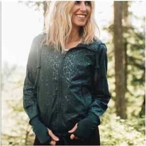 Zyia Active Hoodie Jacket Teal‎ Green Leopard Print Windbreaker